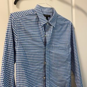 White and blue checkered banana republic shirt